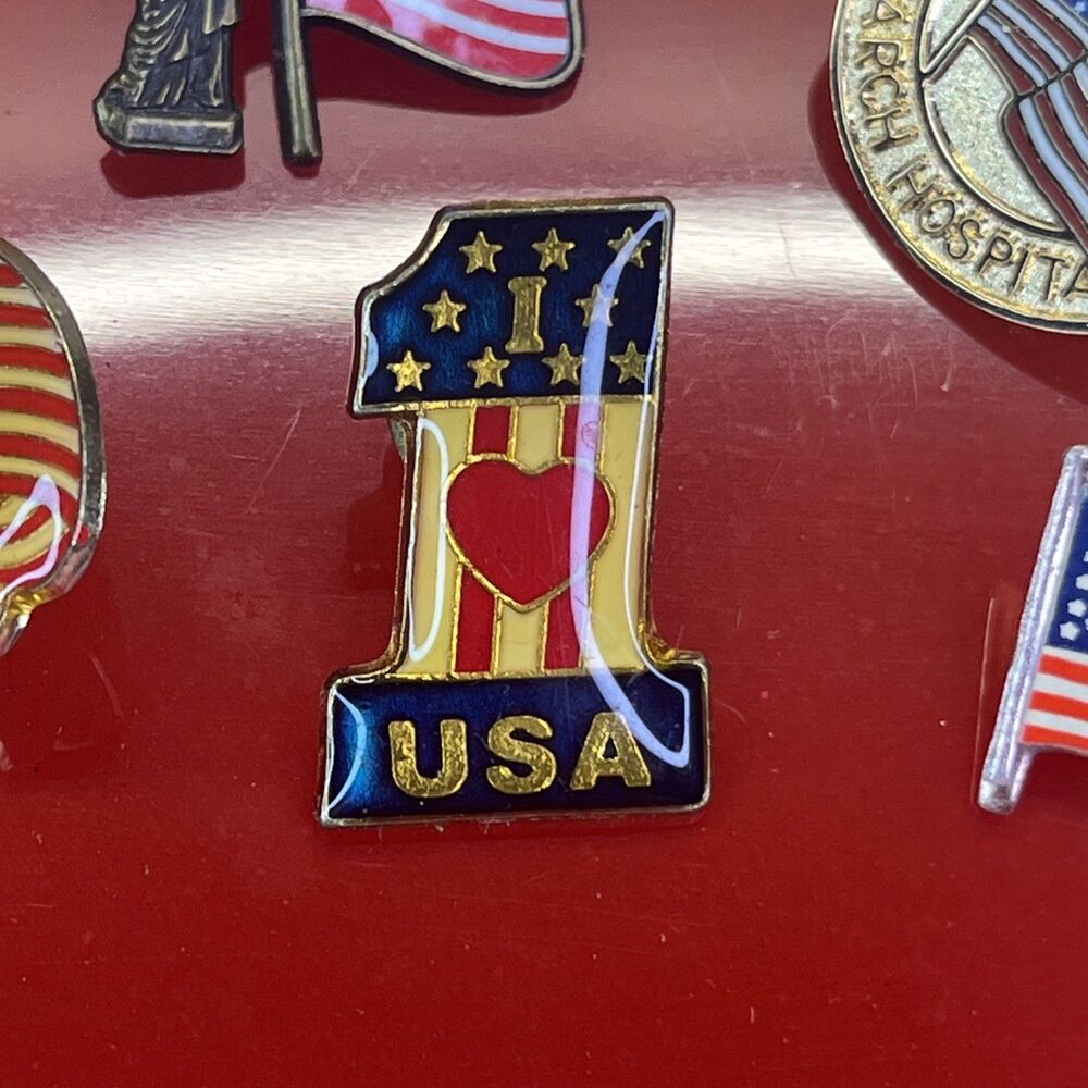 American Flag USA Lapel Hat Pin Vintage Patriotic Red White Blue Bundle lot 31 - Picture 10 of 14